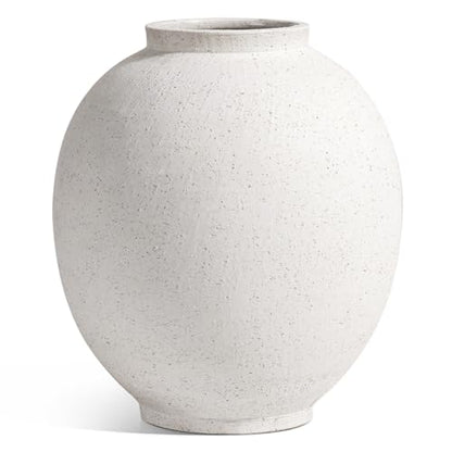Large White Ceramic Vase - 9.8 Inch Rustic Farmhouse Flower Vase for Home Decor, Minimalist Tall Vases for Living Room, Table, Bathroom, Holiday & Weddings (Sandstone White)
