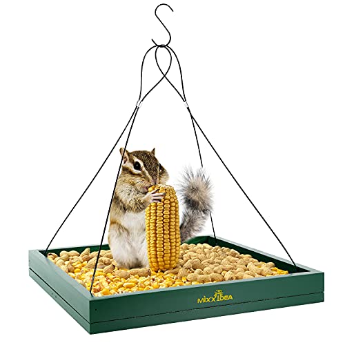 Bird Feeder Hanging Tray, Bird Feeders for Outdoors, Wooden Seed Tray Platform Mesh Seed Platform for Garden Yard Outside Decoration Attracting for Wild Birds (Green-1pk)