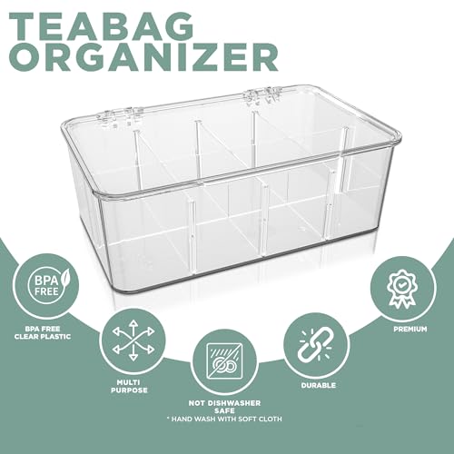 Tea Bag Organizer With Lids, (2 Pack) Clear Pantry... (Clear | Plastic)