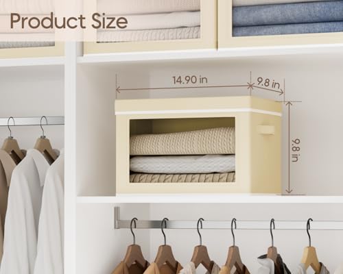 Collapsible & Stackable Fabric Storage Bins with Front Window, 6 Pack for Closet, Bedroom, Nursery, Home & Office, Beige, 14.9 x 9.8 x 9.8 Inches