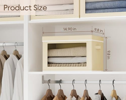 Collapsible & Stackable Fabric Storage Bins with Front Window, 6 Pack for Closet, Bedroom, Nursery, Home & Office, Beige, 14.9 x 9.8 x 9.8 Inches