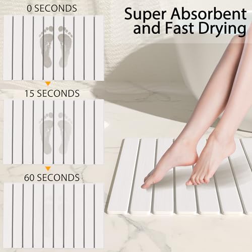 Foldable Stone Bath Mat 60x39cm | Quick-Dry Diatomaceous Earth Bath Rug with PVC Anti-Slip Base | Bathroom, Kitchen, Pet-Friendly Water Absorbent Mat