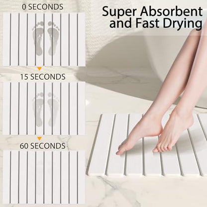 Foldable Stone Bath Mat 60x39cm | Quick-Dry Diatomaceous Earth Bath Rug with PVC Anti-Slip Base | Bathroom, Kitchen, Pet-Friendly Water Absorbent Mat