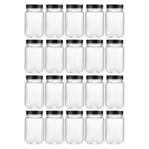novelinks 16 oz Plastic Mason Jars and Clear Plastic Jars with Lids 16 oz | 20 Pack, Black, Plastic Containers with Lids, Decorative Jars, Storage Jars, Candy Jars, Mason Jars for Centerpieces