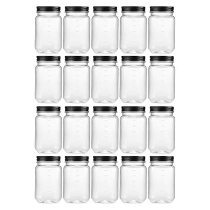 novelinks 16 oz Plastic Mason Jars and Clear Plastic Jars with Lids 16 oz | 20 Pack, Black, Plastic Containers with Lids, Decorative Jars, Storage Jars, Candy Jars, Mason Jars for Centerpieces