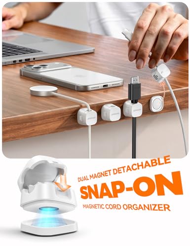 JOYROOM 6-Pack Detachable Magnetic Cord Organizer, Adhesive Cable Clips | Auto-Fit Spring Snap Lock for φ1.5~8mm Cables, Magnetic & Adhesive 2-in-1 Cable Management for Home Nightstand Office Desk