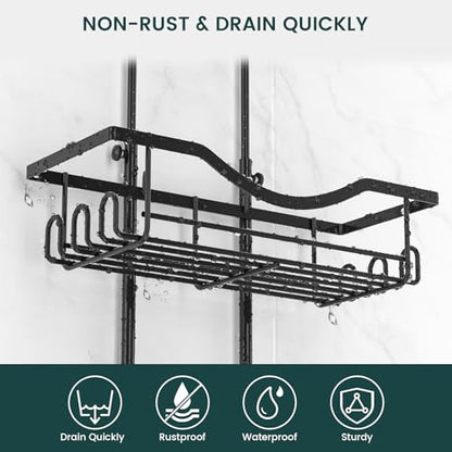 Adjustable Shower Caddy Hanging Rustproof Shower Organizer, Black | Extra Long, No Drilling, Anti-Slip, Shower Caddy Over Showerhead, Fast Draining, Soap Holder, 12 Hooks, Bathroom Accessories