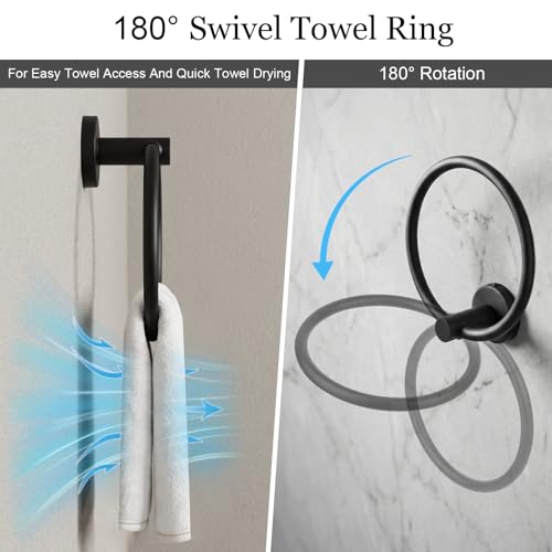 Tudoccy 10-Piece Matte Black Bathroom Hardware Set, 16in SUS304 | Wall-mounted Towel Racks, Hand Towel Holder For Bathroom Decor, Rustproof Stainless Steel Construction