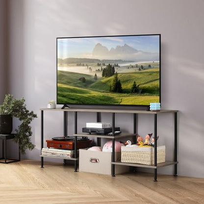 BTY TV Stand for Living Room Modern TV Console with Storage 50 Inch Small Wood Entertainment Stand with Open Storage Shelves for Bedroom, Small Space, Grey