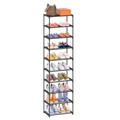 Autonomier 10 Tier Tall Shoe Rack (16.3" Wide), Narrow Lightweight Shelf | Compact Vertical Shoe Stand, Small Space Saving for Closet Floor, Dorm Storage Organizer, Front Door Entrance, Entryway
