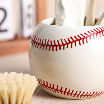 Gaolinci Baseball Shape Ceramic Toothbrush Holder, Bathroom Countertop Tumblers, Makeup Brush Storage
