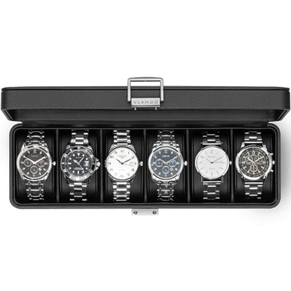 VLANDO Watch Case for Men,6-Slot Lockable Watch Box for Men with Glass Lid