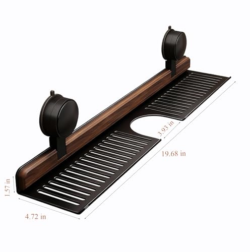 Bathroom Sink Shelf Over Faucet, No Drill Floating Shelf for Bathroom Sink, Under Sink Caddy Organizers for Toothbrush Soap (Black, 20 inch)