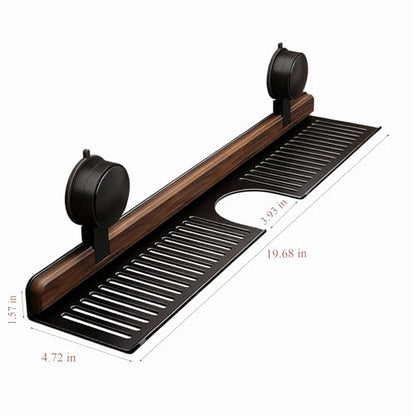 Bathroom Sink Shelf Over Faucet, No Drill Floating Shelf for Bathroom Sink, Under Sink Caddy Organizers for Toothbrush Soap (Black, 20 inch)