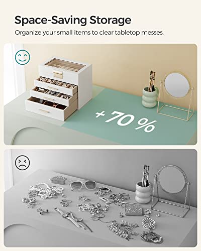 SONGMICS GISELLA Collection - Jewelry Box with Glass Lid, 4-Layer Jewelry Organizer, 3 Drawers, for Sunglasses, Big Jewelry, Jewelry Storage, Modern Style, Cloud White and Gold Colour UJBC161W01