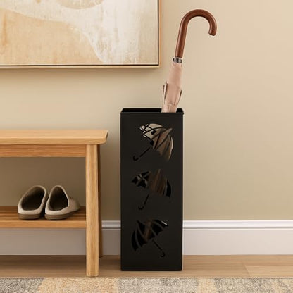 Okllen Metal Umbrella Holder, Square Umbrella Stand Rack for Entryway, 6.3" x 6.3" x 16.5", Black
