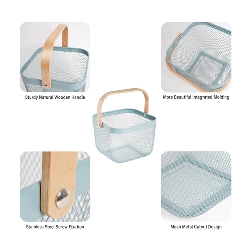 Metal Mesh Steel Harvest Basket, Wire Garden Basket with Handle | Square Multi-Functional Storage Organizer for Gathering Vegetables, Fruits, Kitchen, Garden, Picnic & Cabinet (Aqua)