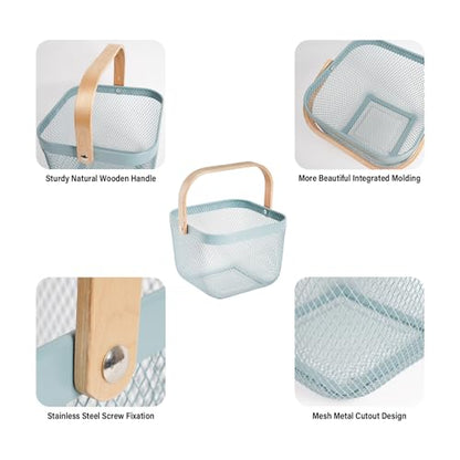 Metal Mesh Steel Harvest Basket, Wire Garden Basket with Handle | Square Multi-Functional Storage Organizer for Gathering Vegetables, Fruits, Kitchen, Garden, Picnic & Cabinet (Aqua)