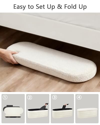 Storage Ottoman Bench, 43" Entryway Shoe Seat, Sherpa White | Upholstered Oval Ottoman with Storage, End of Bed Stool Blanket Chest, For Living Room, Hallway