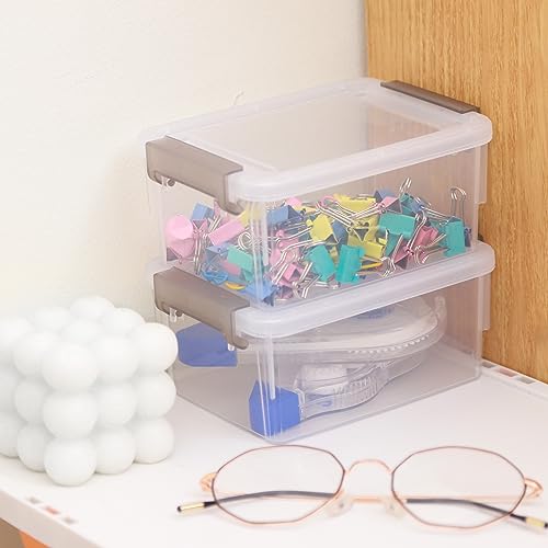 Citylife 0.53 QT 10 Packs Small Storage Bins Plastic Storage Container Stackable Box with Lids for Organizing, Clear White | Plastic Box for Beads, Buttons, Sewing Supplies, Office Supplies and Small Toys
