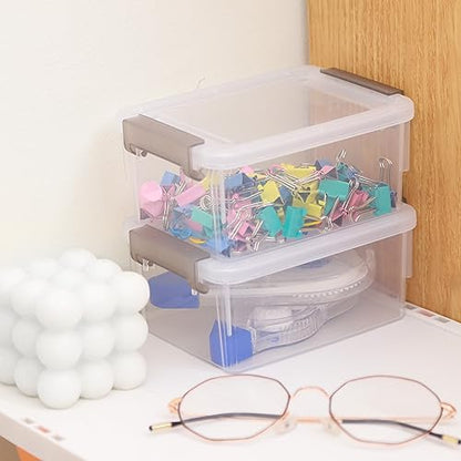 Citylife 0.53 QT 10 Packs Small Storage Bins Plastic Storage Container Stackable Box with Lids for Organizing, Clear White | Plastic Box for Beads, Buttons, Sewing Supplies, Office Supplies and Small Toys
