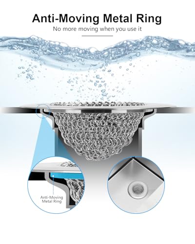 Upgraded Sink Drain Strainer, Patented Reversible Chain Mail Mesh | Anti-Slip Ring, Fast Drainage, Reversible Flip Clean, Rust-Proof, Universal 4.4-Inch, Large Capacity, Garbage Disposal Fit