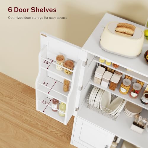 43'H Pantry Cabinet with 4 Doors, Kitchen Cabinet with 6 Door Shelves, Storage Cabinet-Kitchen Pantry for Living Room, Dining Room, Bathroom, White