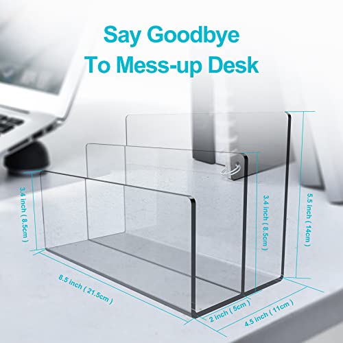 Boloyo Acrylic File Holder,1PC 2 Sections Clear File Organizer Mail Letter Sorter Desktop Folder Holder for Home Office School Envelope Bill Filling Paper Document