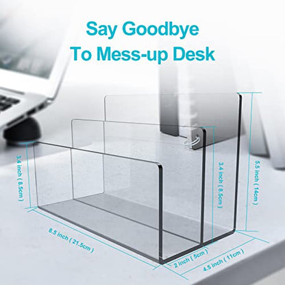 Boloyo Acrylic File Holder,1PC 2 Sections Clear File Organizer Mail Letter Sorter Desktop Folder Holder for Home Office School Envelope Bill Filling Paper Document