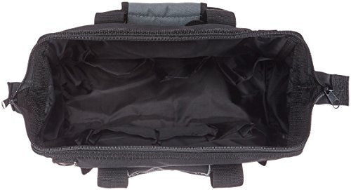 Amazon Basics Durable Wear-Resistant Tool Storage Bag with Adjustable Shoulder Strap, Portable Tool Organizer, 16 Pockets, 12 in, Black & Gray