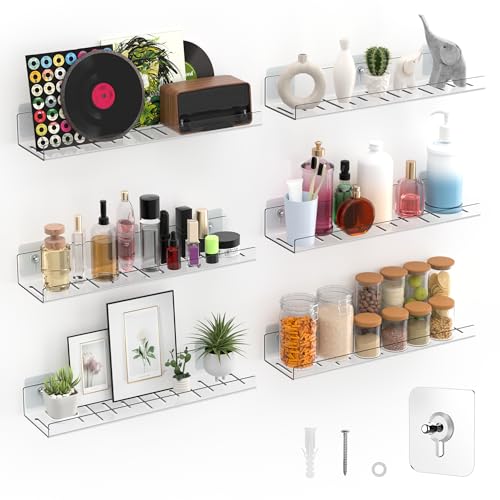 6 Pack Floating Shelves - Clear Acrylic/PET Wall M... (6 Count | Clear | Acrylic)
