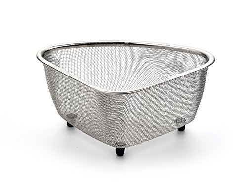 RSVP International Endurance® In-Sink Mesh Colander Strainer Basket, 3 Quart | Organize Sponges, Collect Food Scraps | Dishwasher Safe | Small Corner Basket | Steaming, Draining & Rinsing