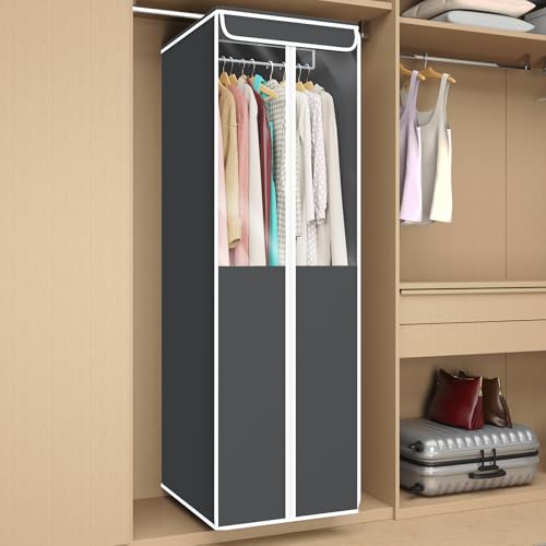 Univivi Garment Bags for Hanging Clothes, Dress Bag 54 In, Dark Grey, 2 PCS | Large Capacity, PVC Clear Window, Sturdy Metal Hanger, Durable Zipper, Premium Clothes Storage Bags for Suits, Coats, Dresses