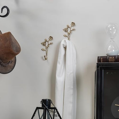 SOFFEE DESIGN 2pcs Metal Dark Gold Coat Hooks with 3D Bee & Flowers Shape, for Entryway, Bathroom, Bedroom Farmhouse Decoration