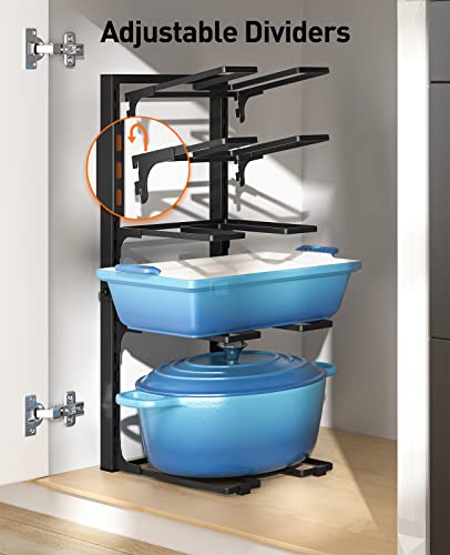 Pots and Pans Organizer Under Cabinet 20.8", 8-Tier Adjustable Black | 2 DIY Modes, Tool-Free Assembly, Max 120 Lbs, Fits Large Stockpots, Cast Iron Pans & Heavy Cookware, For Kitchen Cabinets