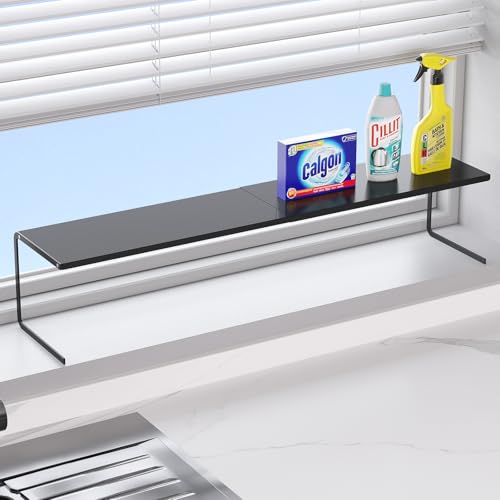 Extendable Small Narrow Shelf for Windowsill Kitchen, Spice Rack Organizer | Black, 1pc, Stackable, Tall Windowsill Plant Shelf, For Narrow Space Countertop Storage, Sturdy & Durable, Holds Up to 33 lbs