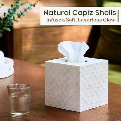 5.5" Capiz Square Tissue Box Cover, Coastal Tissue Box Holder