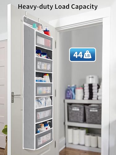 JARLINK Over the Door Organizer for Bedroom, Pantry, Bathroom, 5 Shelf Grey | Anti-Tilt Design, 44 lb Load Capacity, Hanging Door Organizer with 5 Large Capacity Pockets, Behind Door Storage for Nursery