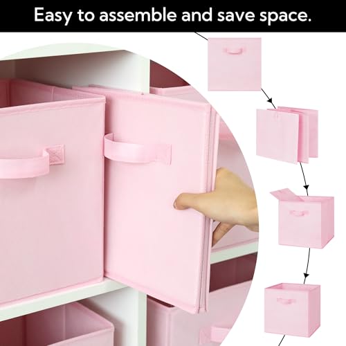 Cupic Cupid 11x11 Storage Cubes, 6 Pack Open Storage Bins with Handles, Storage Cube Organizer for Clothes and Toys, Collapsible Cube Bins for Closet, Shelves, Offices, Pink