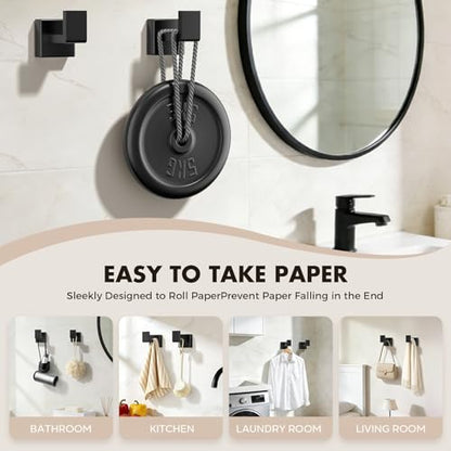 5-Pieces Matte Black Bathroom Accessories Set, 16 Inch Bath Towel Bar Set | Stainless Steel, Towel Ring, Toilet Paper Holder, Robe Hooks, Towel Racks for Bathroom Wall Mounted, Bathroom Hardware Set