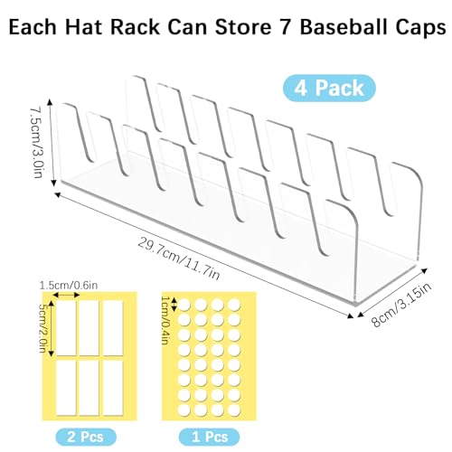 4 Pack Hat Storage Organizer for Baseball Caps - A... (Clear | Plastic)