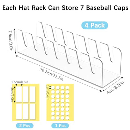 4 Pack Hat Storage Organizer for Baseball Caps - A... (Clear | Plastic)