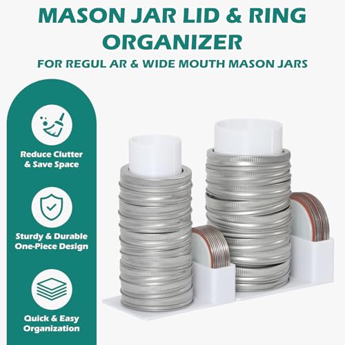 Mason Jar Lid Organizer and Storage, Canning Lids Holder Compatible with Regular and Wide Mouth, Holds 12 Lids&12 Rings per Pack (Set of 2) - White
