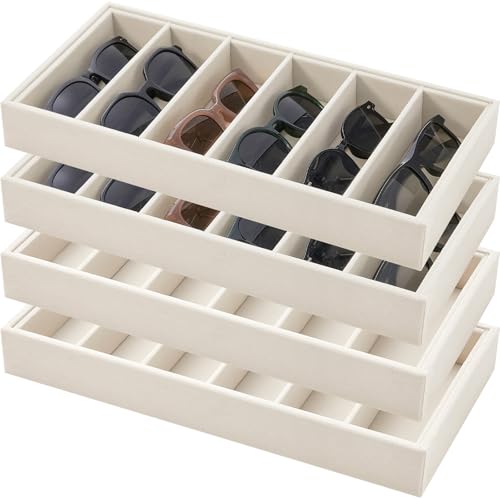 4 Pcs Velvet Sunglasses Organizer Tray 6 Grid Sung... (4 Count | Beige)