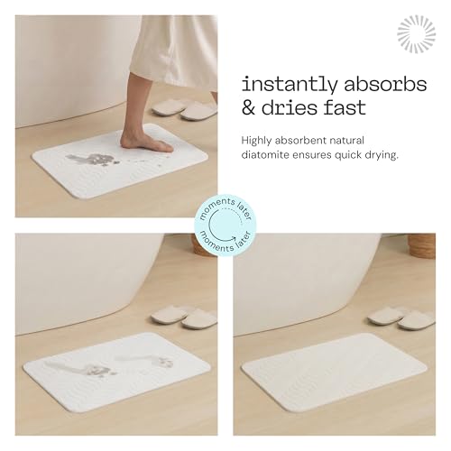 Deepstone Stone Bath Mat for Bathroom, Diatomaceous Earth Stone Mat Bathroom, Super Absorbent Quick Dry & Non Slip for Shower, Tub & Floor, 24" x 16", White