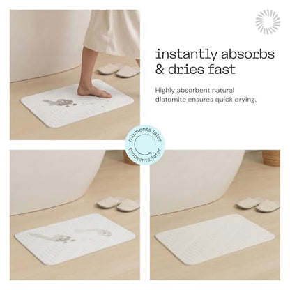 Deepstone Stone Bath Mat for Bathroom, Diatomaceous Earth Stone Mat Bathroom, Super Absorbent Quick Dry & Non Slip for Shower, Tub & Floor, 24" x 16", White