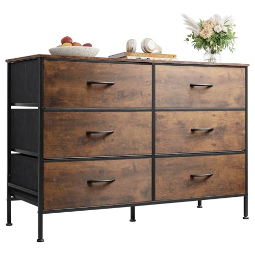 Dresser for Bedroom with 6 Fabric Drawers, Rustic... (Rustic Brown)