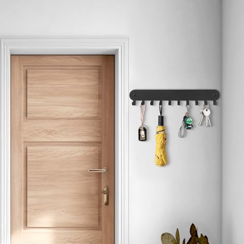 2 Pack Key Holder for Wall, Key Hooks with 10 Hooks, Black | Key Holder Wall Mount Self Adhesive, Key Rack for Wall No Drill for Living Room, Kitchen, Bathroom, Garage