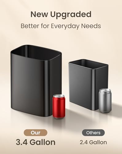 Cesun 3.4 Gallons Bathroom Trash Can, Small Under Sink Wastebasket, Black | Wide Open-Top Design, Stainless Steel Garbage Can, Metal Trash Bin for Office/Bedroom/Near Desk/RV, Hand-Safe Rolled Edges