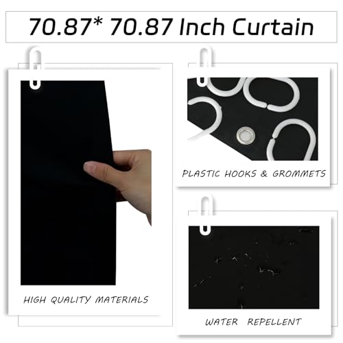 Black Bathroom Accessories Set, 10Pcs Bathroom Accessory Sets Complete with Trash Can, Shower Curtain, Vanity Tray, Soap Dispenser, Soap Dish, Toothbrush Holder&Cup, Toilet Brush&Holder, Qtip Holder